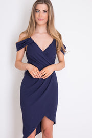 Jilly Navy Wrap Cold Shoulder Dress