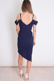 Jilly Navy Wrap Cold Shoulder Dress