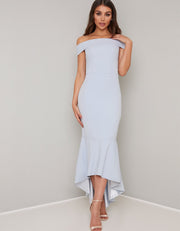 Jojo Baby Blue Bardot Fishtail Style Dress