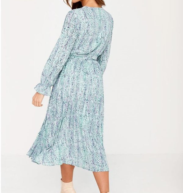 Lisa Mint Multi Print Belted Midi Dress