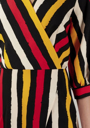 Marie Black Multi Stripe Wrap Style Dress