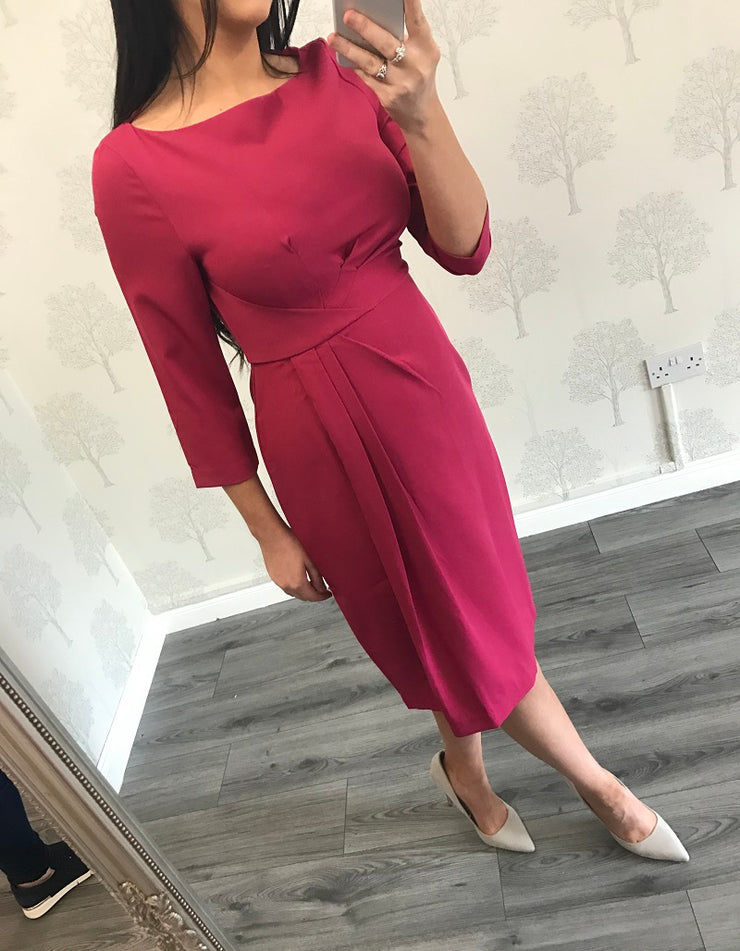 Nicky Magenta 3/4 Sleeve Ruched Pencil Dress