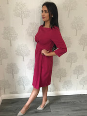 Nicky Magenta 3/4 Sleeve Ruched Pencil Dress