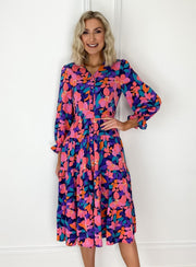 Karen Pink Multi Floral Belted Shirt Dress