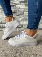 Emmy White and Silver Detail Laced Trainer