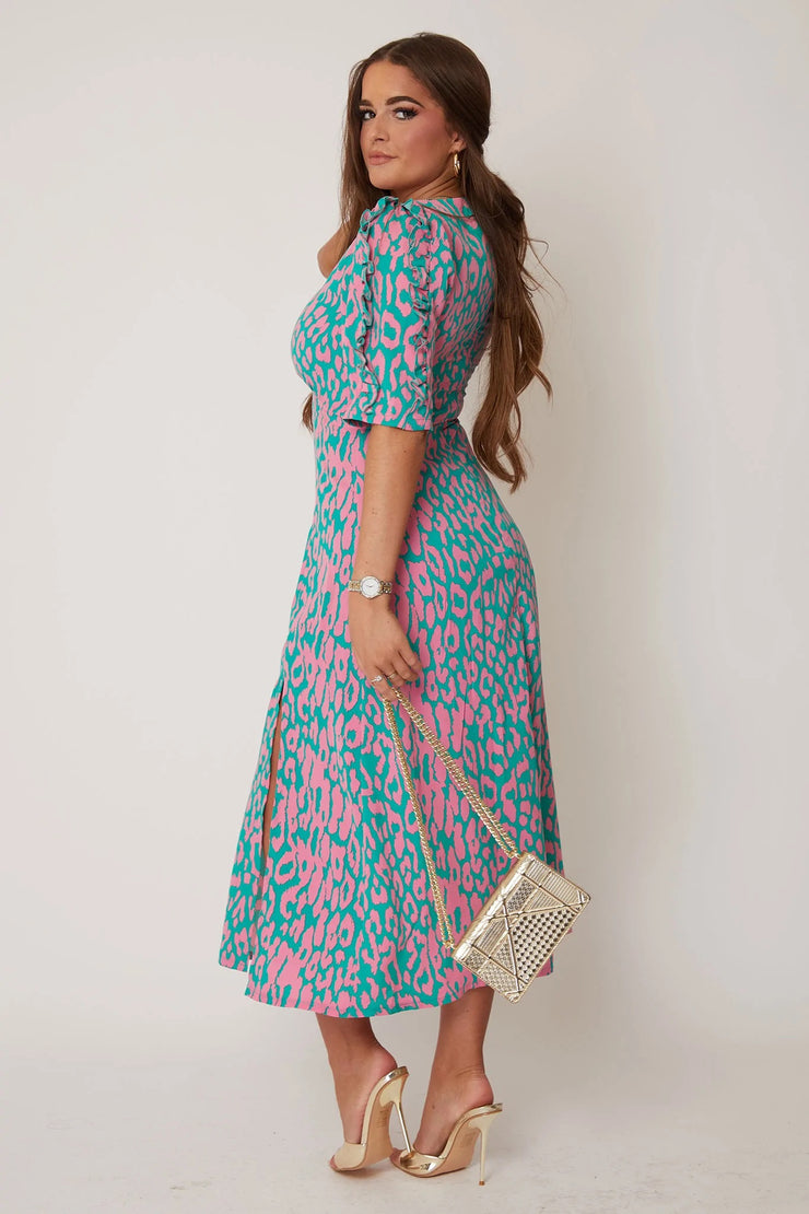 turquoise and pink dress Dreamy Medley Gown Teuta Matoshi