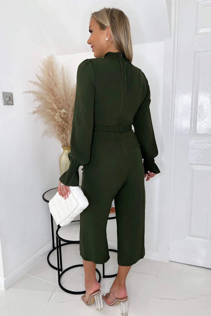 Benita Olive Green Belted Pocket Jumpsuit