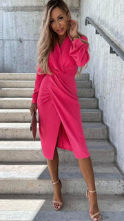 Jolie Pink Knot Detail Collar Midi Dress