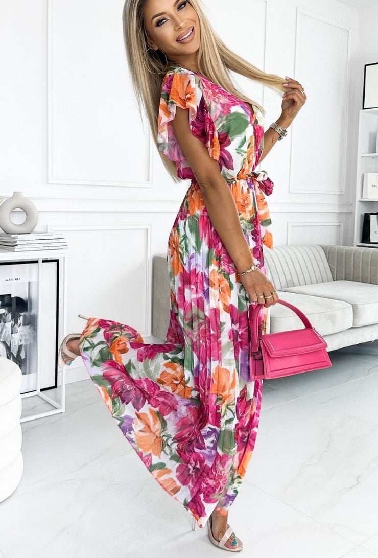 Sandie Multi Floral Print Belted Maxi Dress