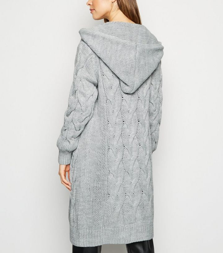 Mena Grey Cable Knit Hooded Cardigan