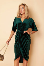 Nic Emerald Velvet Wrap Detail Midi Dress