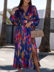 Wendy Blue Multi Print Belted Midi Dress