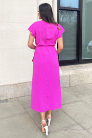 Tegan Cerise Pink Split Skirt Midi Dress