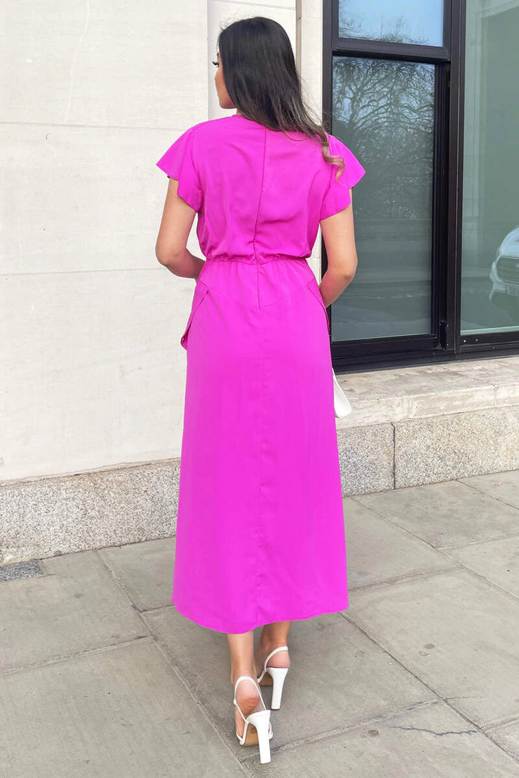 Tegan Cerise Pink Split Skirt Midi Dress Koko Rose Boutique