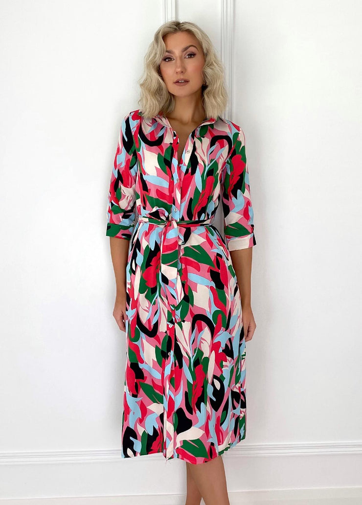 Vanessa Pink Green Multi Print Shirt Dress