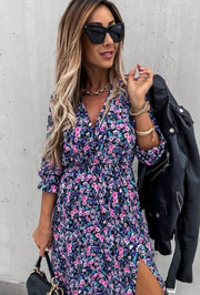 Gloria Multi Floral Print Button Midi Dress