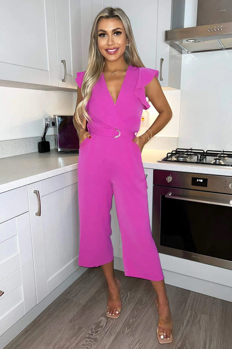 Lorrie Pink Belted Wrap Style Front Jumpsuit