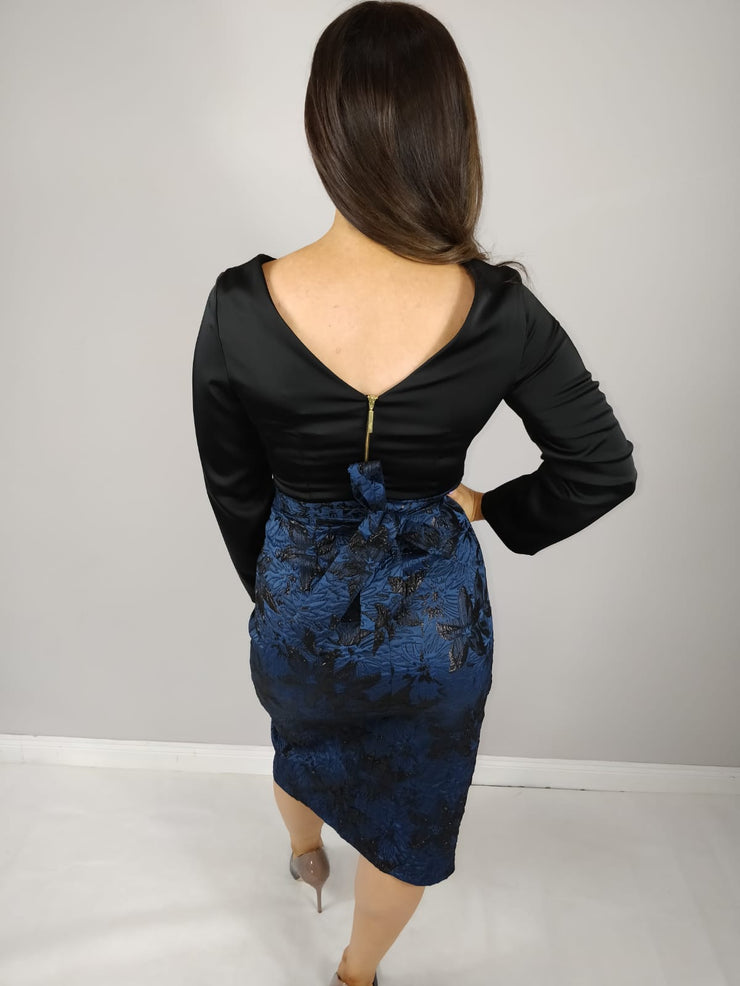 Selena 2 In 1 Blue Jacquard Wrap Style Midi Dress