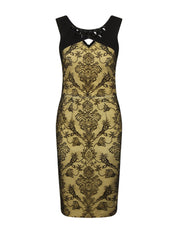 KELLIE LEMON AND BLACK EMBELLISHED NECK LACE DRESS