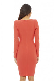 RILEY CORAL WRAP FRONT LONG SLEEVED DRESS