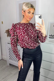 Mollie Plum Spot Print Gathered Sleeve Top