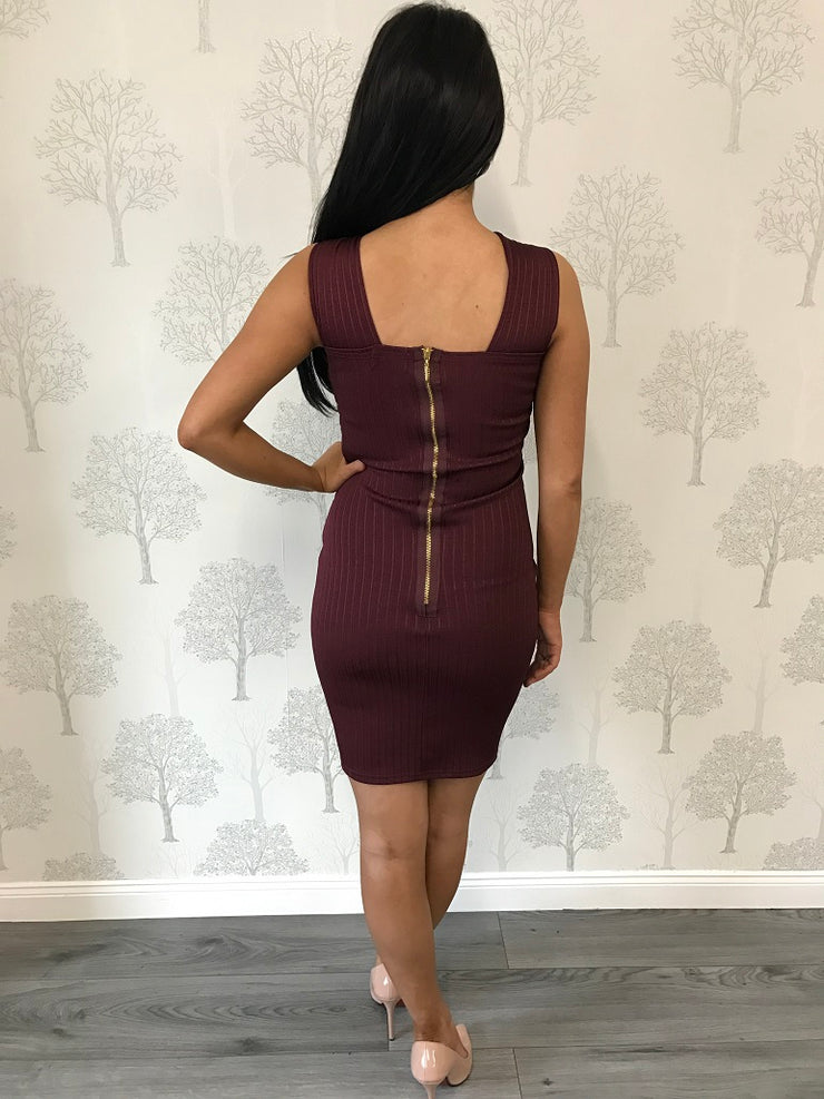 Purple Rib Criss Cross Midi Dress