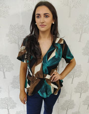 Raina Teal Peplum Short Sleeve Blouse
