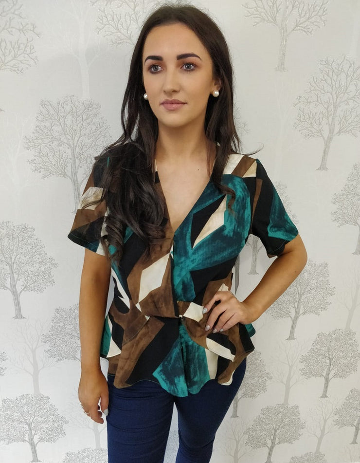 Raina Teal Peplum Short Sleeve Blouse