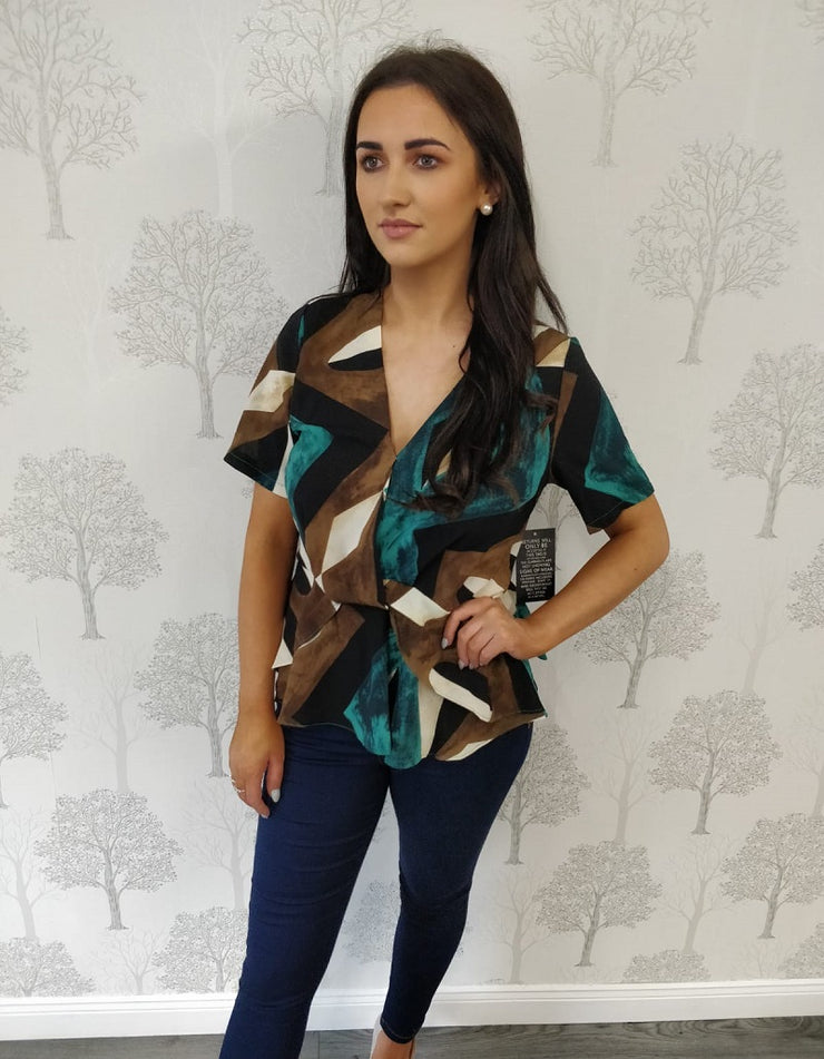 Raina Teal Peplum Short Sleeve Blouse