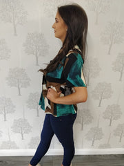 Raina Teal Peplum Short Sleeve Blouse