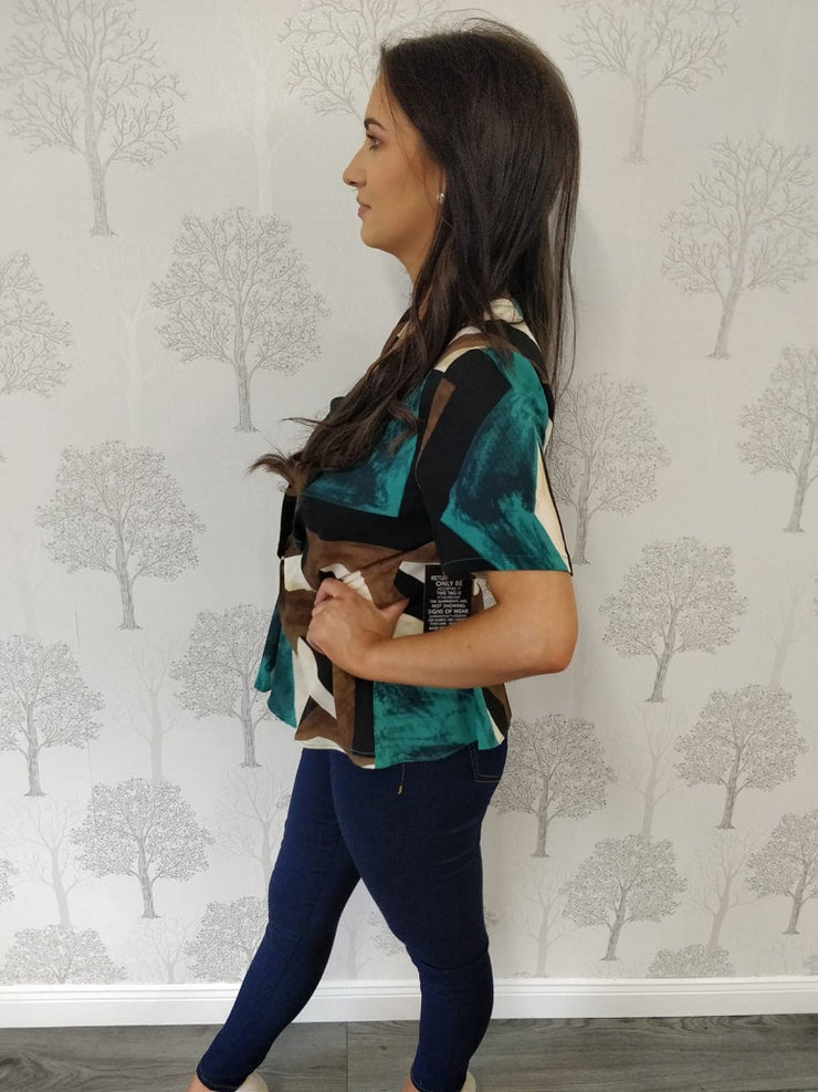 Raina Teal Peplum Short Sleeve Blouse