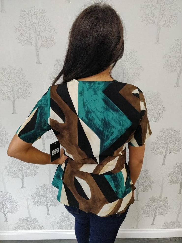 Raina Teal Peplum Short Sleeve Blouse
