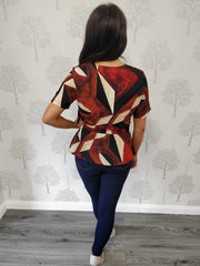 Raina Red Peplum Short Sleeve Blouse