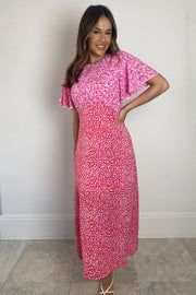 Val Hot Pink Mixed Print Midi Dress