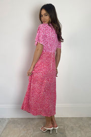 Val Hot Pink Mixed Print Midi Dress