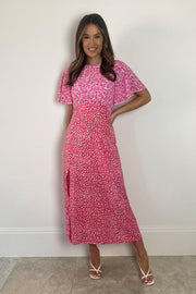 Val Hot Pink Mixed Print Midi Dress