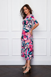Ellen Pink Multi Print Midi Dress