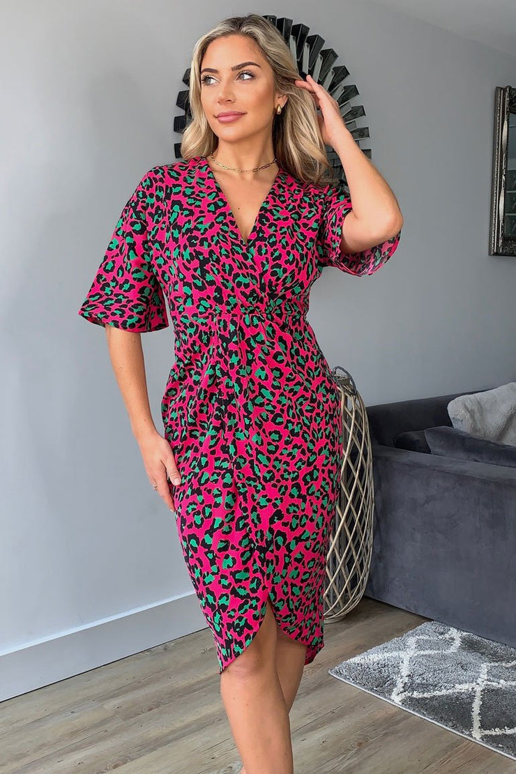 pink leopard wrap dress Miessial Women's Elegant Plus Size Satin Maxi Dress Wrap V Neck Leopard Print Ruffle Trim Maternity Summer Long Dress Pink 18 at Amazon Women's Clothing store