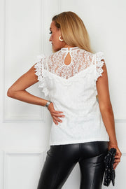 Cassie White High Neck Lace Top