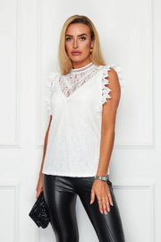 Cassie White High Neck Lace Top