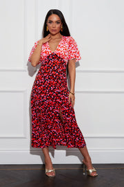 Anita Multi Heart Print Angel Sleeve Midi Dress