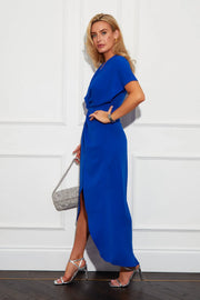 Dani Cobalt Blue Knot Detail Wrap Style Maxi Dress