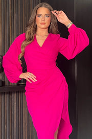 Alexa Magenta Pink Asymmetric Long Sleeve Dress
