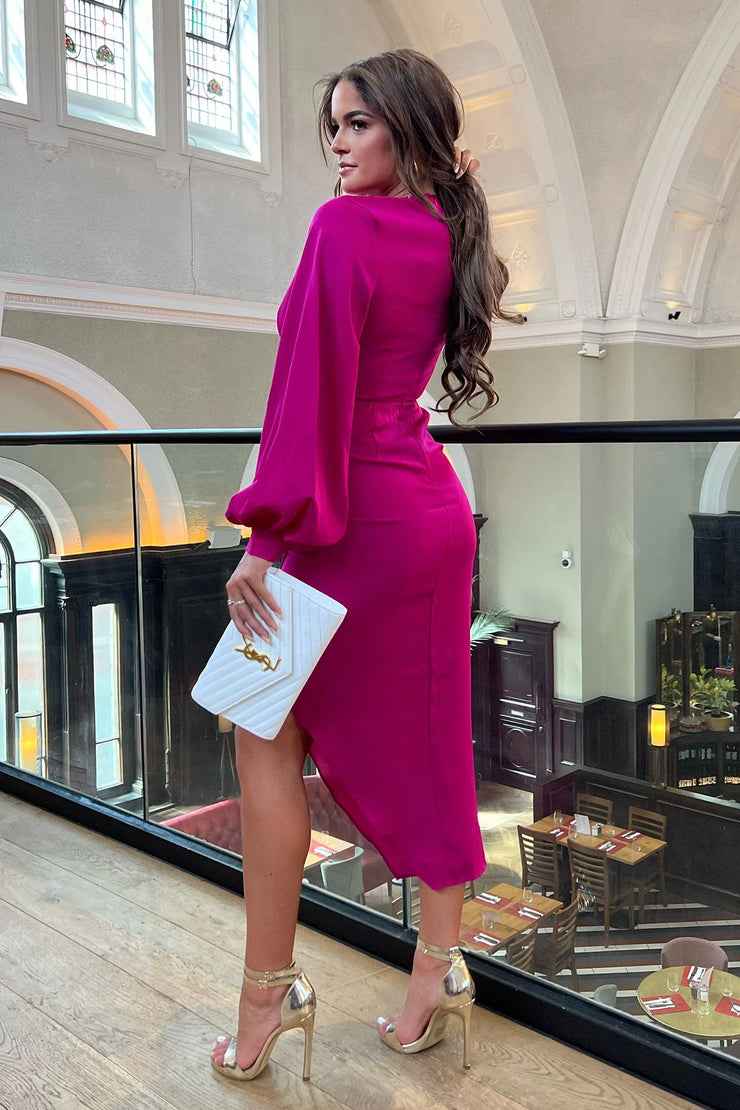 Alexa Magenta Pink Asymmetric Long Sleeve Dress - Koko Rose Boutique Alexa Magenta Pink Asymmetric Long Sleeve Dress - Koko Rose Boutique