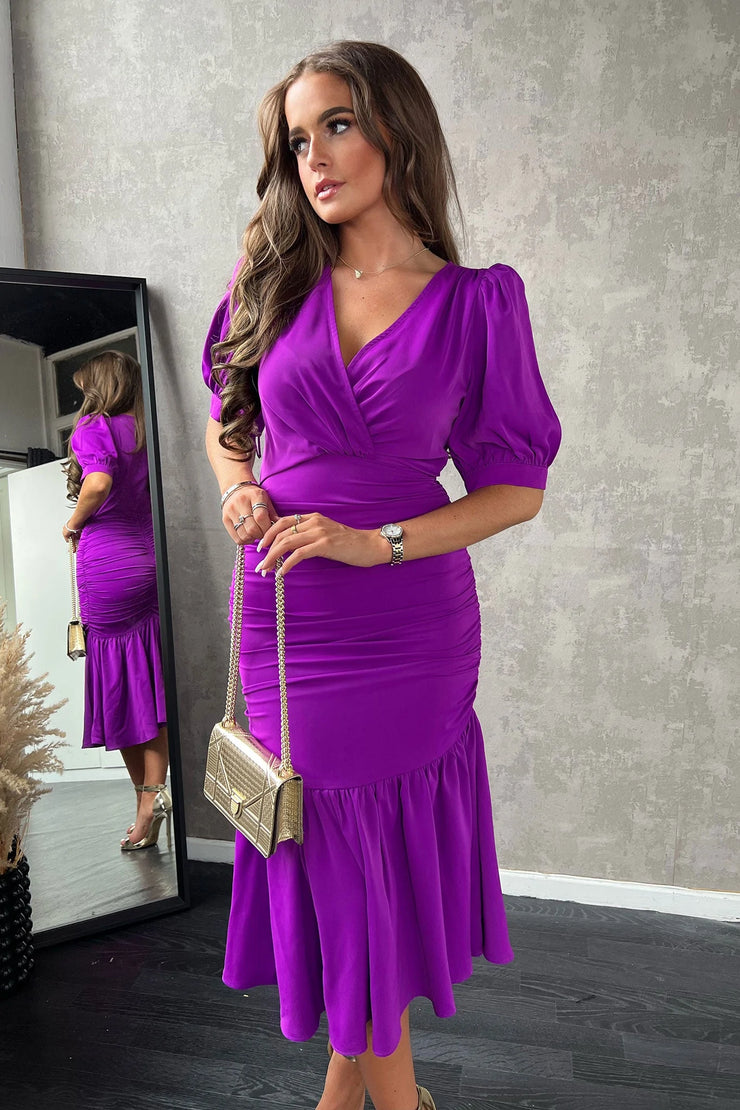 Puff sleeve ruched sales dress