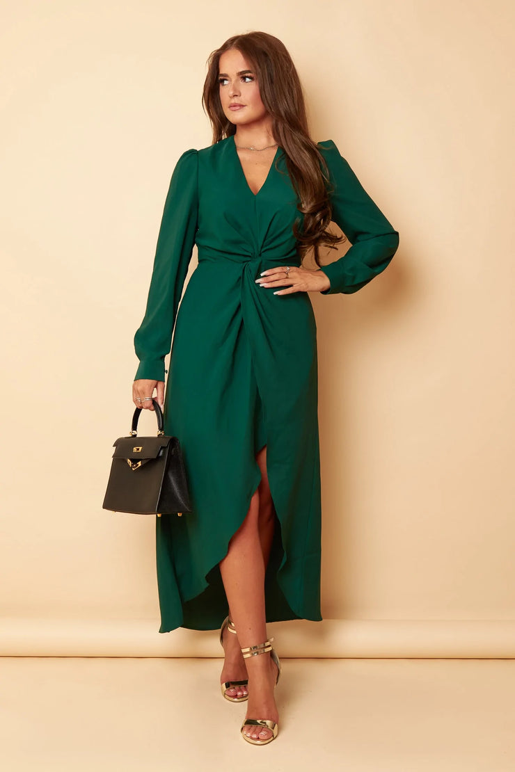 Jackie Emerald Green Twist Detail Midaxi Dress