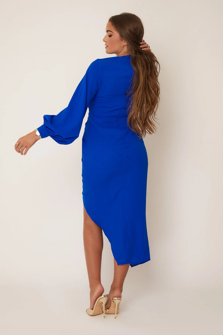 Alexa Cobalt Blue Asymmetric Long Sleeve Dress