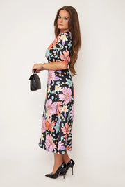 Pollie Polka Dot Floral Print Midi Dress