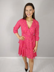 Saskia Cerise Pink Polka Dot Frilled Midi Dress