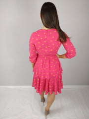 Saskia Cerise Pink Polka Dot Frilled Midi Dress